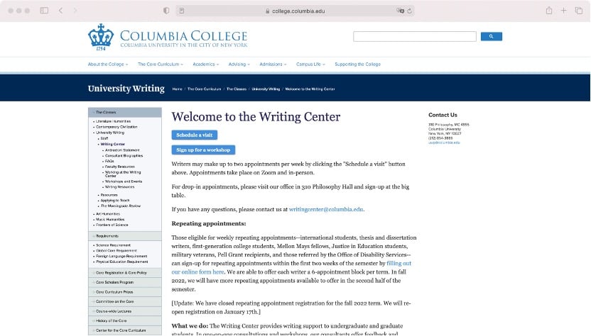 哥伦比亚大学Writing Center